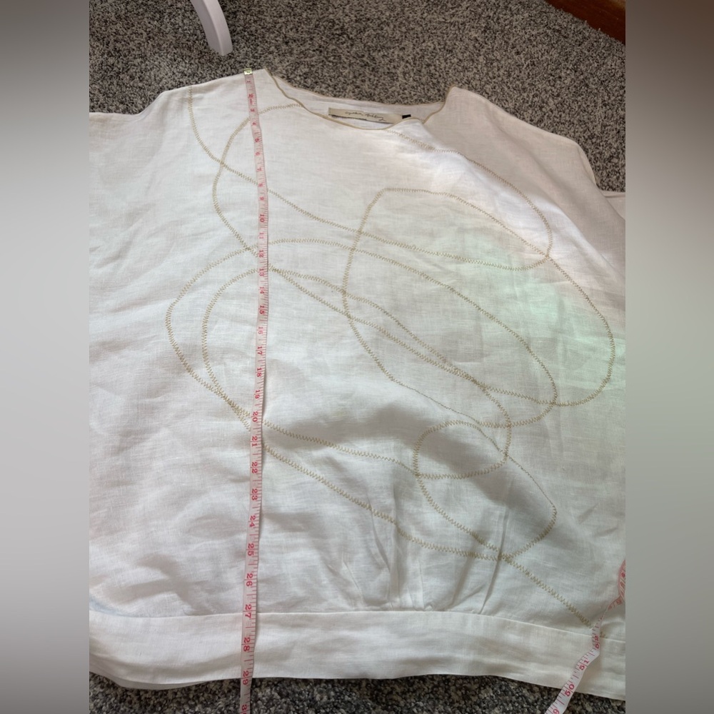 Cynthia Ashby White Linen Cream Abstract Art Stitch Oversized Tunic XL Retail219 - Picture 12 of 12